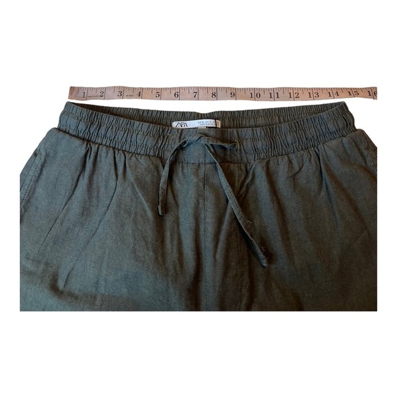 ZARA Olive High Waist Drawstring Wide Leg Trousers Small NEW - Picture 6 of 11